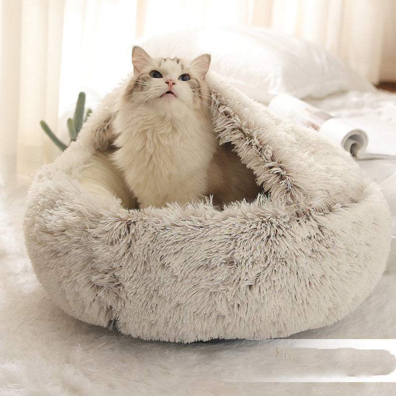 Cat Bed Pet Winter Bed Round Plush Warm Bed House Soft Long Plush Pets Bed